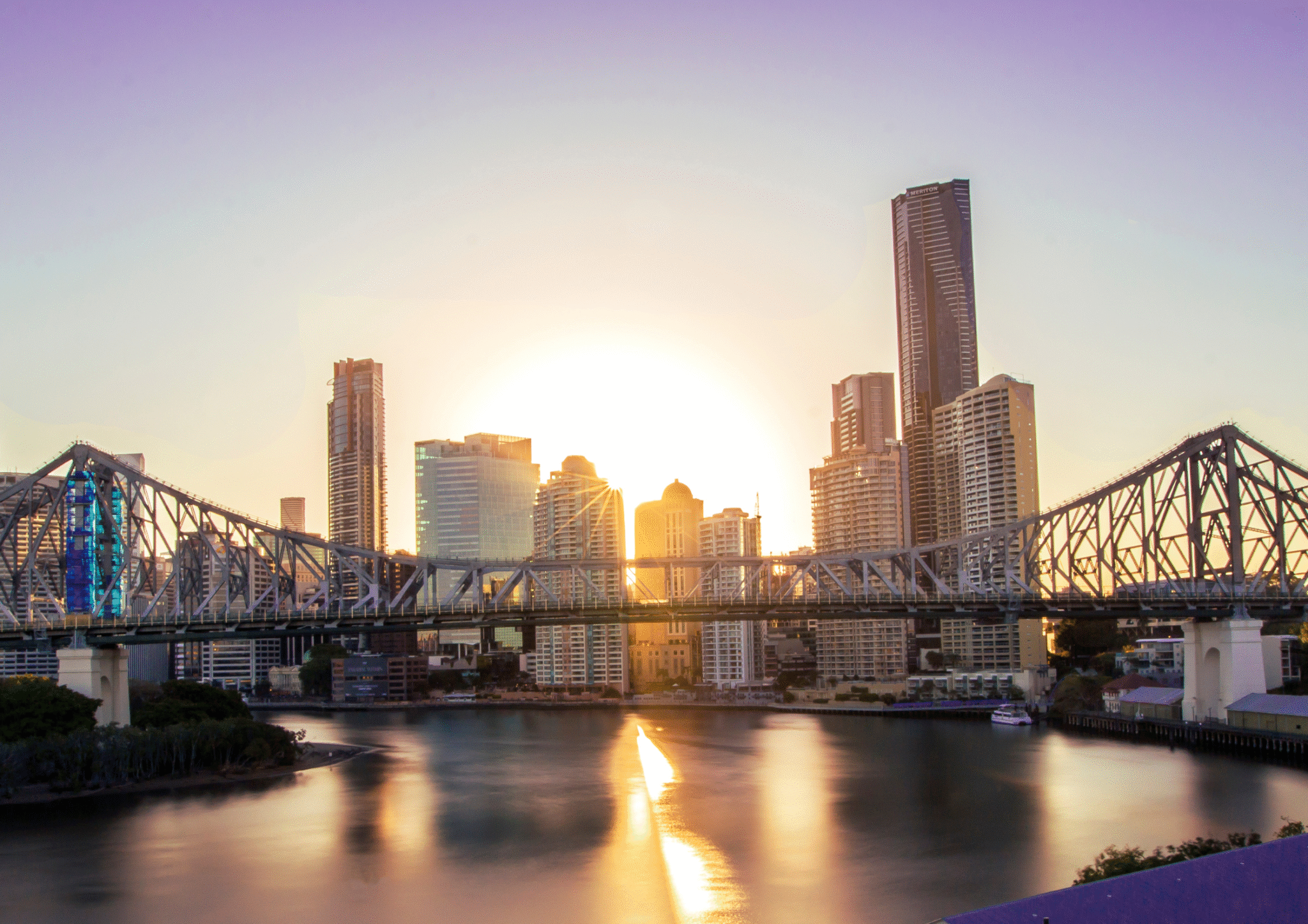 Sunset over the Brisbane River and Story Bridge